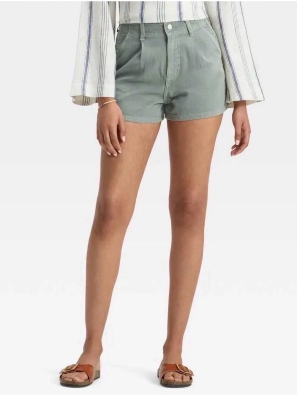 Universal Thread Light Green High Rise Pleated Jean Shorts
